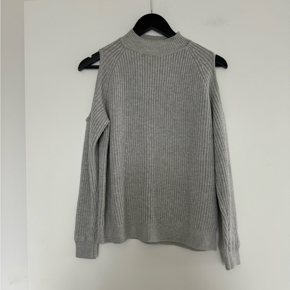 H&M Divided Grey Ribbed Cold Shoulder Sweater